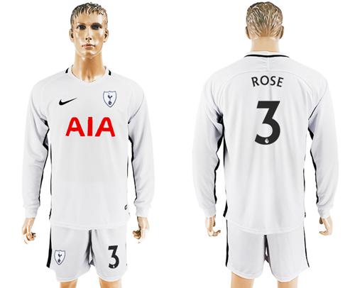 Tottenham Hotspur #3 Rose Home Long Sleeves Soccer Club Jersey